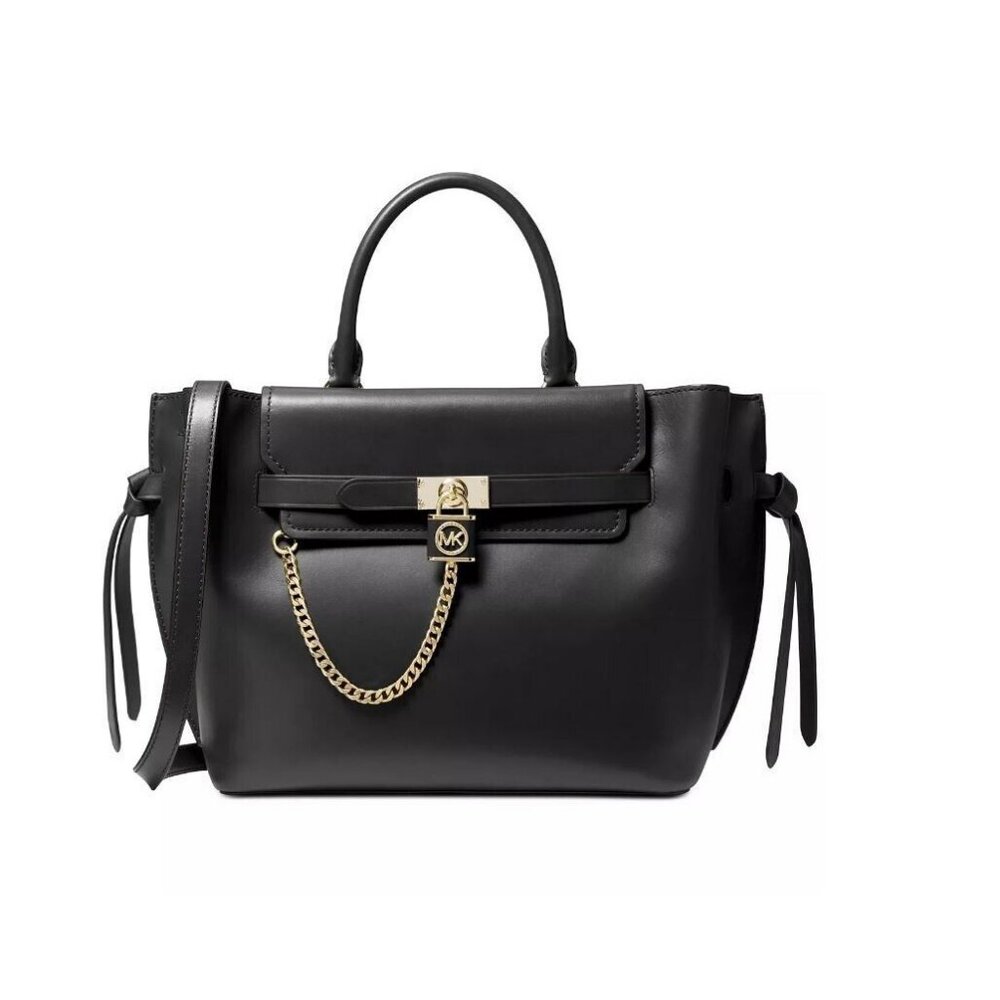 MICHAEL KORS Hamilton Legacy leather belted large satchel crossbody bag - Black
